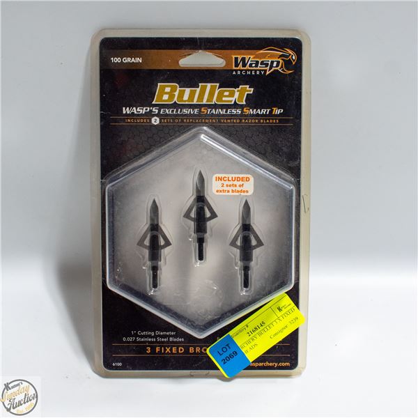 WASP ARCHERY BULLET 3 X FIXED BROADHEADS