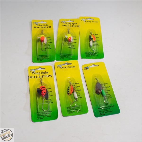 6 X FISHING LURES 3 WING SPIN & 3 LUCKY SNEAK