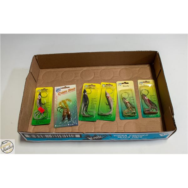 5 X BLACK HOOCHY’S & 1 PACK OF 2 WAHOO CYBER GRUBS