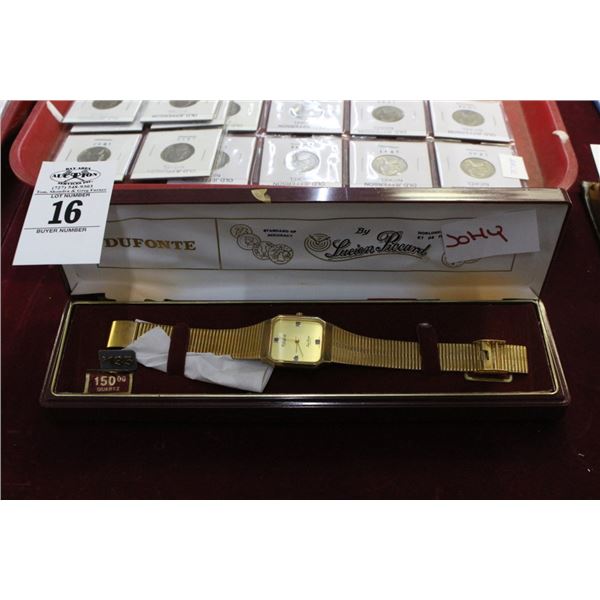 Dufonte Diamond Chip Gold Dress Watch w/Case