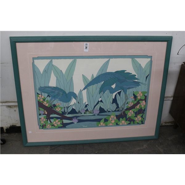 Framed Wall Art 2 Herons w/Frog - 36"  X  48"