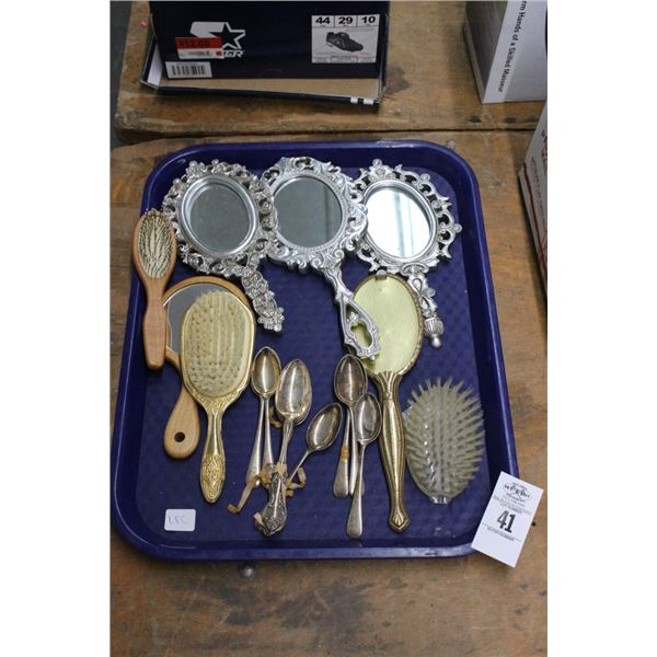 Vanity Mirrors, Brushes, Silverplate Spoons
