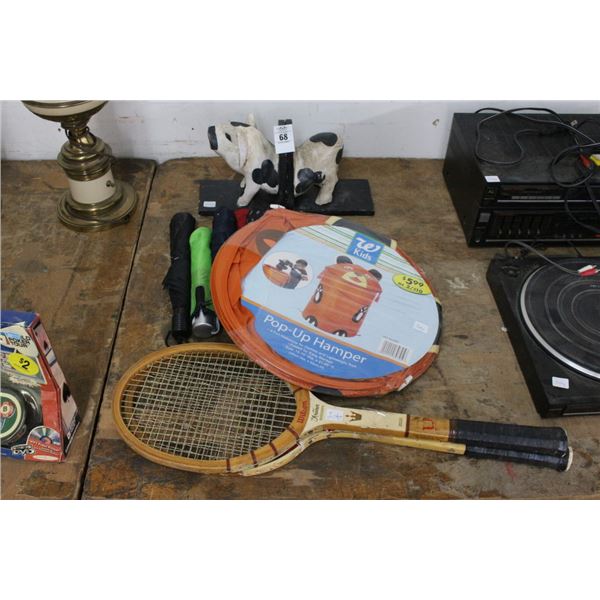 Umbrellas, Pop Up Hamer, Tennis Rackets, Cow Bookends