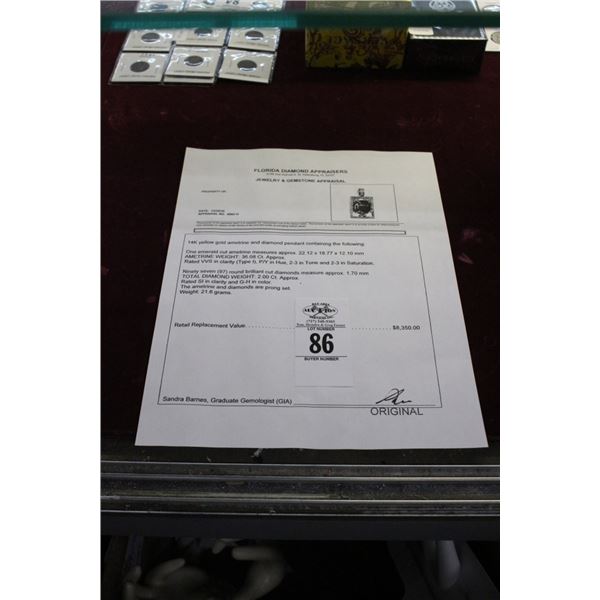 14K YG Ametrine/Diamond Pendant w/One Emerald Ametrine and 97 Round Cut