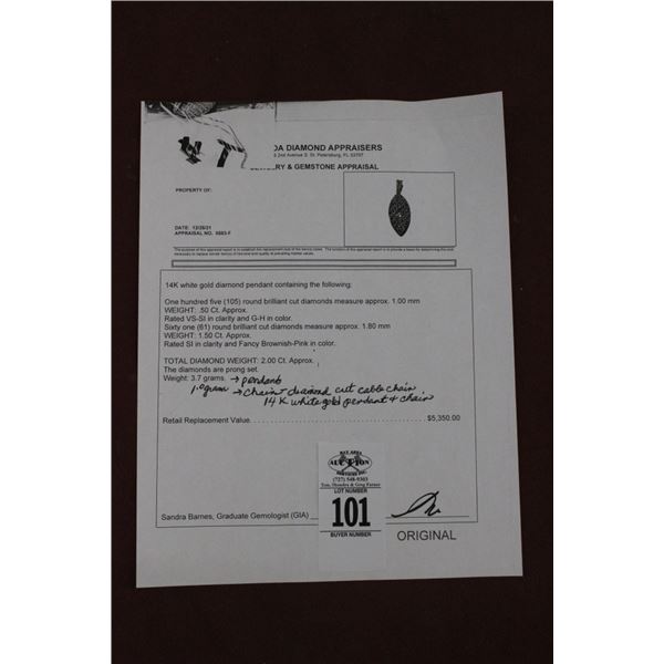 14K WG Diamond Pendant w/105 Round Cut Diamonds and 61 Round Diamonds