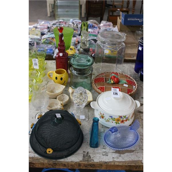 Pie Dish, Animal Figural Dishes, Cups, Decanter, Vase, Plate Covers