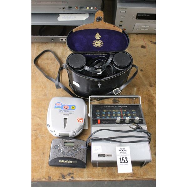 Tasko Binoculars, Sony Discman, Walkman, Vintage Radio