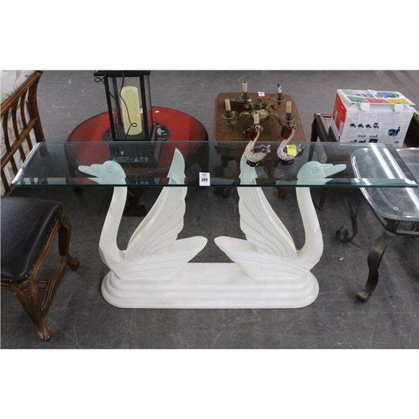 Ornate Swan Glasstop Hall Table