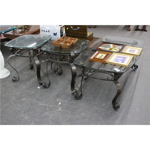 Ornate Metal w/Glasstop Coffee/End Tables - 3