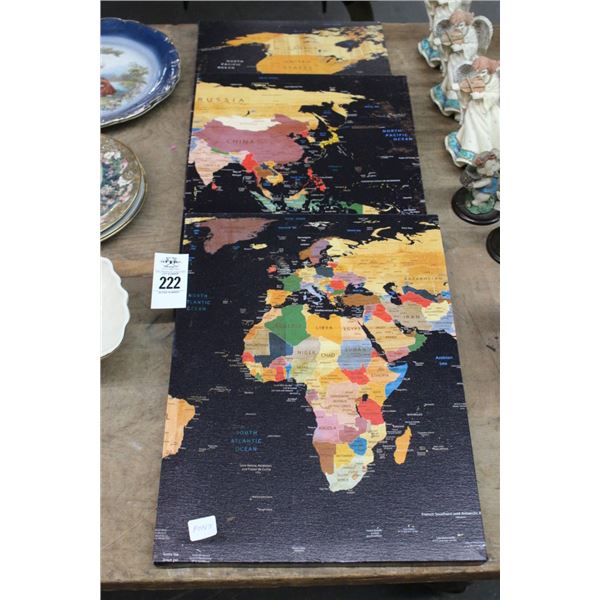 Oil On Canvas  3 Pc. World Map