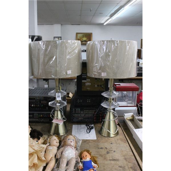 Contemporary Brushed Metal/Glass Lamps - Pair