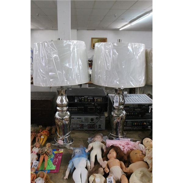 Contemporary Chrome Style Lamps - Pair