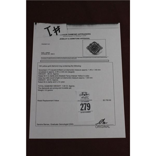 14K YG Diamond Ring w/17 Square Cut Diamonds Fancy Intense Yellow In Color and