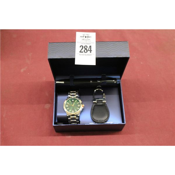 Bon Voyage Men's Dress Watch/Pin/Keychain Set w/Box