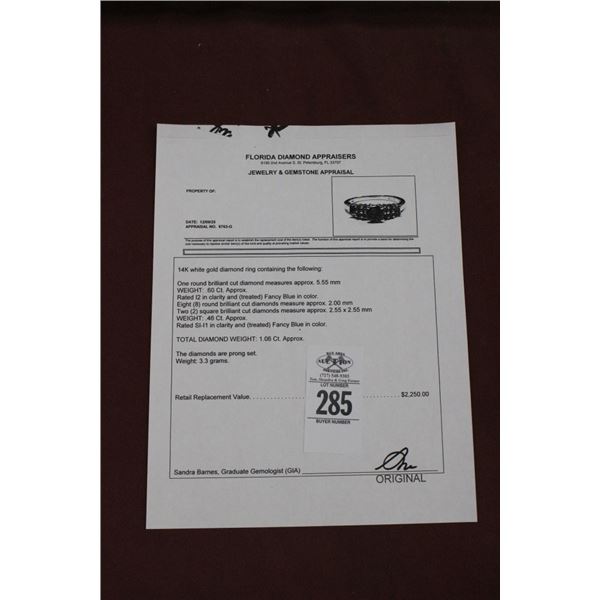 14K WG Diamond Ring w/One Cut Diamond Fancy Blue In Color, 8 Round Cut