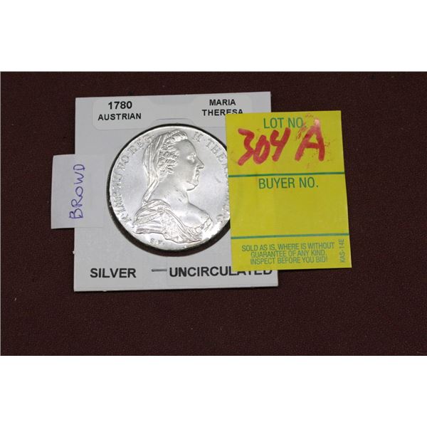 Silver Uncirculated 1780 Austrian Mother Theresa Coin