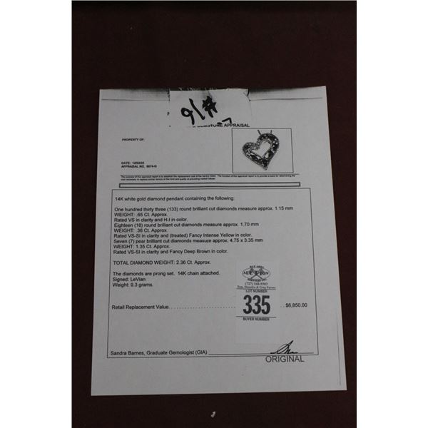 14K WG Diamond Pendant w/133 Round Cut Diamonds, 18 Round Diamonds Fancy