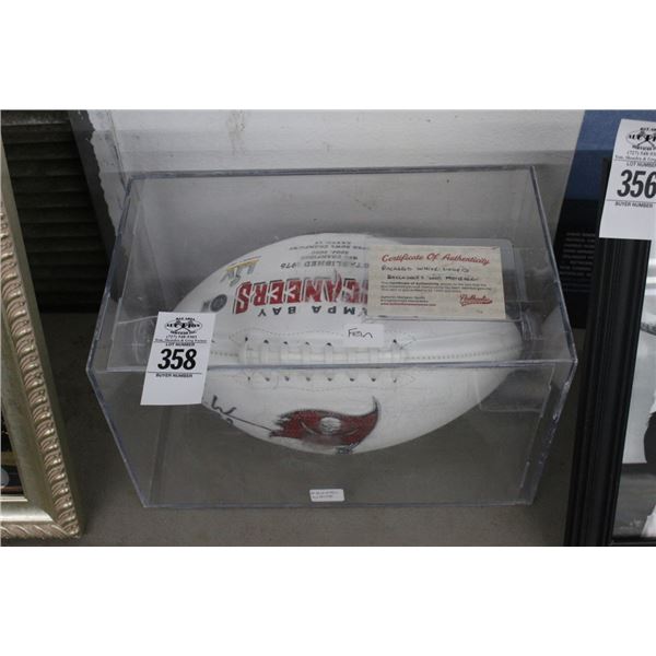 Rachadd White Autographed TB Buc Football w/COA in Showcase