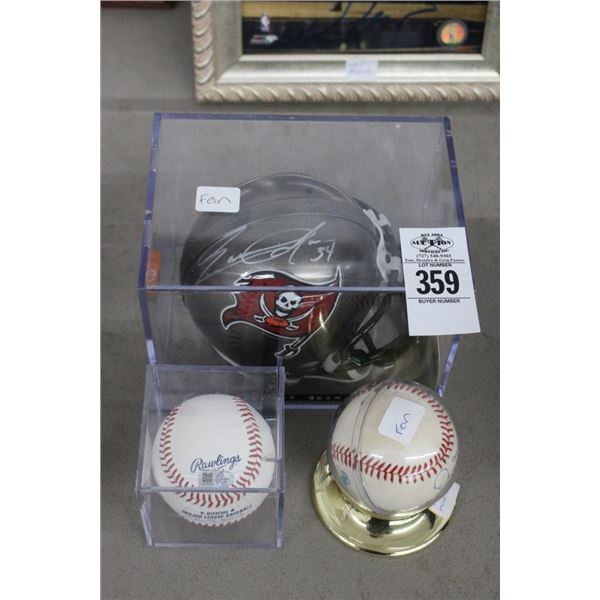 Ernest Graham Autographed Mini Helmet w/COA, 2 Autographed Baseballs