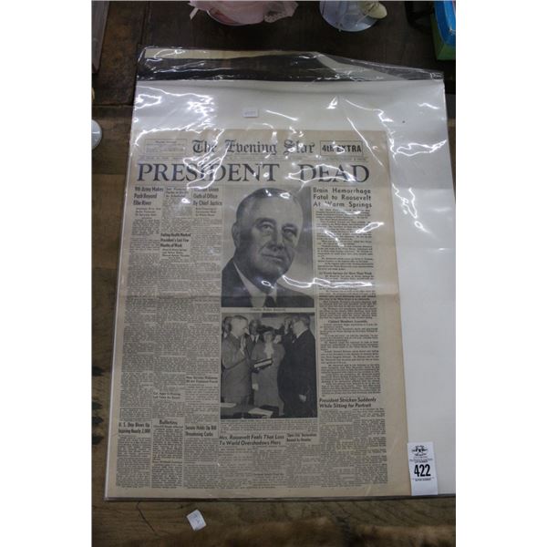 1945 Evening Star Franklin Roosevelt Death Newspaper