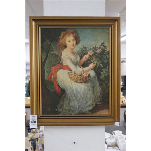 Framed Oil On Board Girl w/Flowers - 18"  X  20"