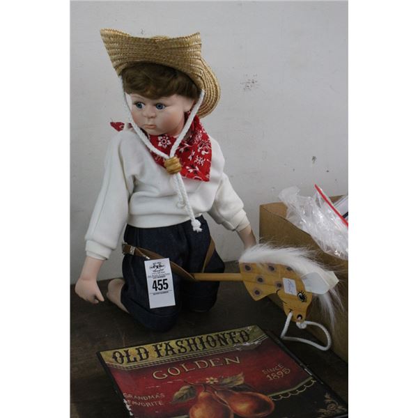 Child Cowboy Doll Riding Stick Horse