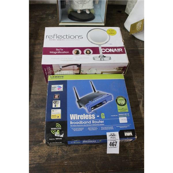 Vanity Lighted Mirror, Linkskys Wireless Router