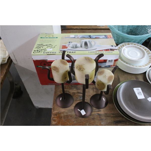 Coffee/Tea Tray Kettle Set w/Graduating Candles