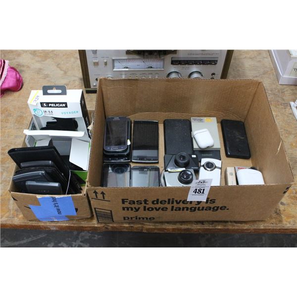 Cameras, Cell Phones, Accessories - 2 Boxes