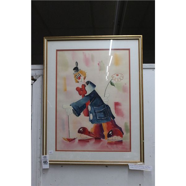 Framed Watercolor Clown by Pague 1970's -  20"  X  30"