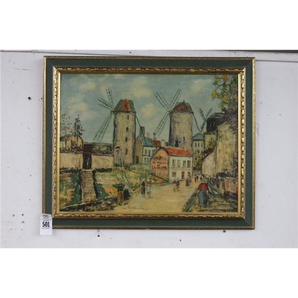 Framed Swiss Village Street Scene Artist Signed - 20"  X  24"