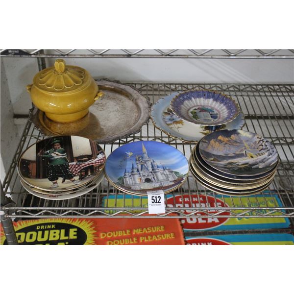 Disney/Hamilton/Other Collector Plates, Silverplate Serving Trays, Lidded Dish