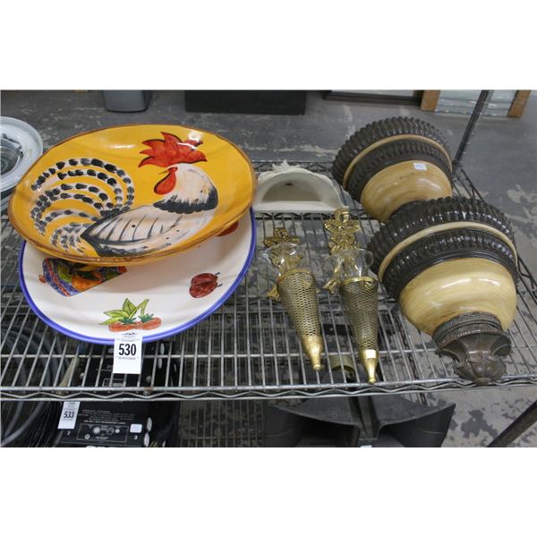 Ornate Wall Sconces Pair, Candle Sconces, Ornate Painted Serving Bowls