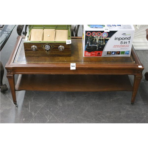 Vintage Leather Inlay Coffee Table