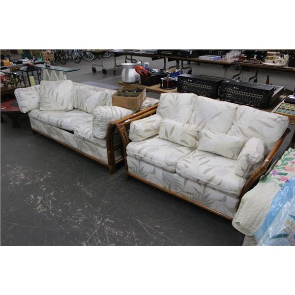 Cloth Floral Rattan Sleeper Sofa w/Loveseat Set
