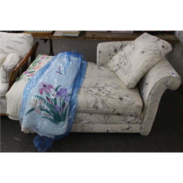 Beige Cloth Floral Chaise