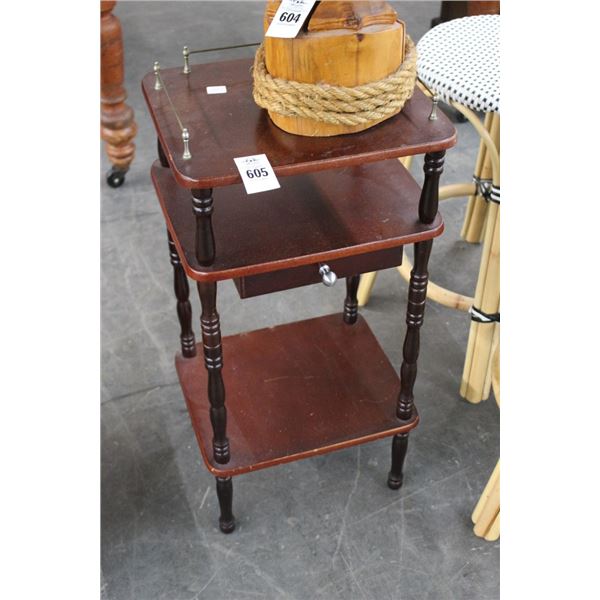Cherry 3 Tier Pedestal Table w/Drawer