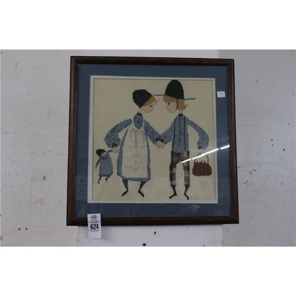 Needlepoint Husband/Wife/Child Framed - 18"  X  18"