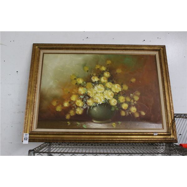 Framed Oil On Canvas Floral Signed Blaine - 30"  X  36"