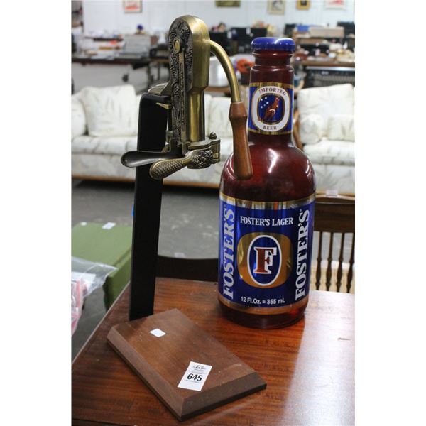 Ornate Wine Bottle Opener, Fosters Lauger Coin Bank