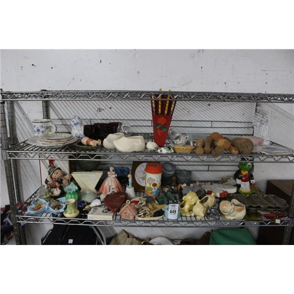 Jimmy Cricket Figurine, Cast Corn Bread Dishes, Asst. Décor Items - Top 2 Shelves