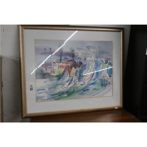 Framed Watercolor Sea Scape Signed Power - 24"  X  30"