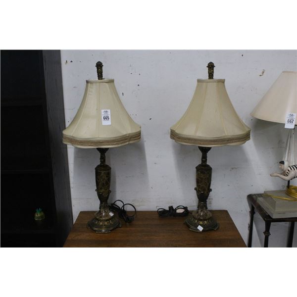 Cast Trim Brown Marble Lamps - Pair
