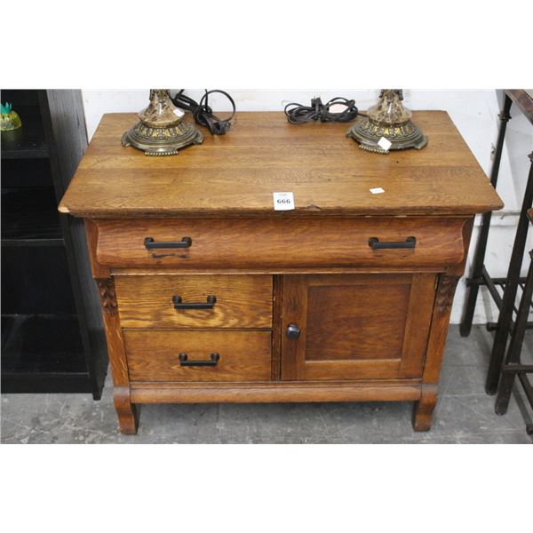 Tiger Oak Small Hall Cabinet - Chipped Corner