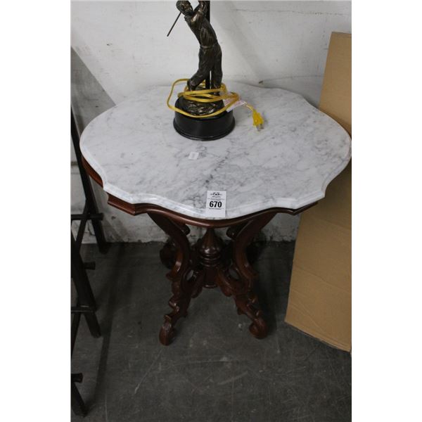 Ornately Carved Mahogany w/Marble Top Table