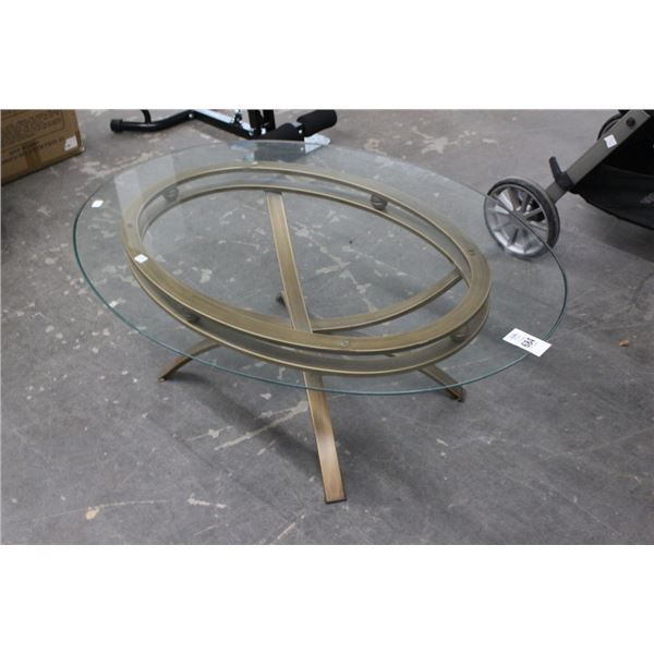 Brushed Metal Glasstop Oval Coffee Table