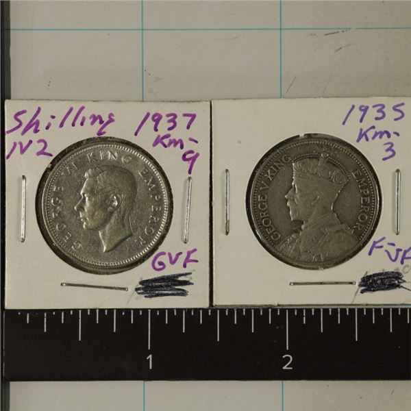 1935 & 1937 NEW ZEALAND SILVER 1 SHILLINGS .1816