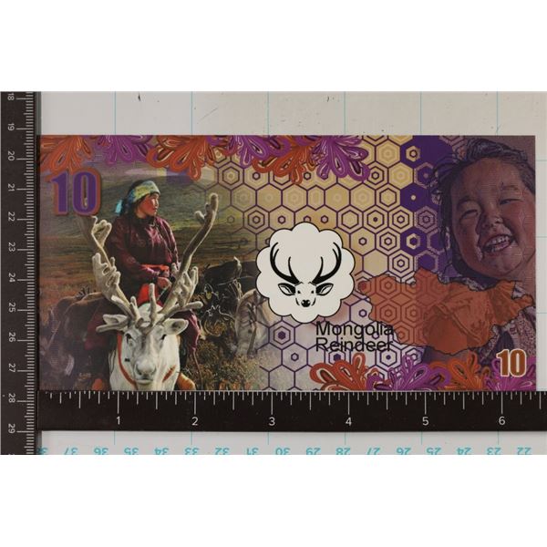 2017 MONGOLIA $10 CU POLYMER BILL "REINDEER"