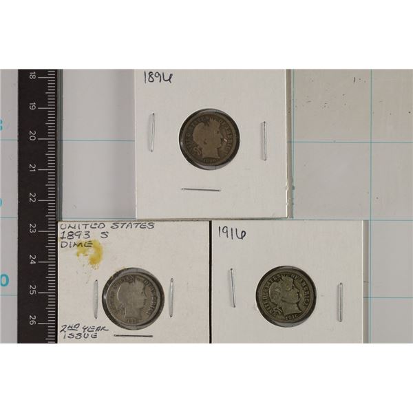 1893-S, 1896 & 1916 SILVER BARBER DIMES