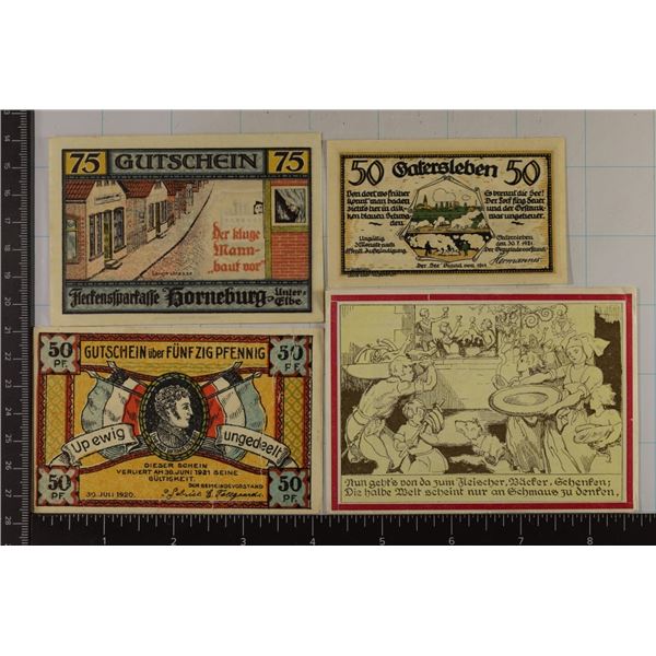 4-1921 GERMAN CRISP UNC NOTGELDS: 2-50 PFENNINGS